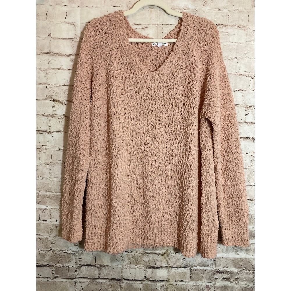 Macaron Sweater Medium Textured V Neck Popcorn Knit Semi‎ Sheer Feminine Pink